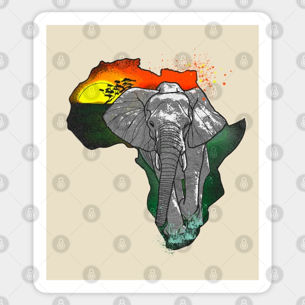 African map, landscape and elephant Sticker by Blacklinesw9